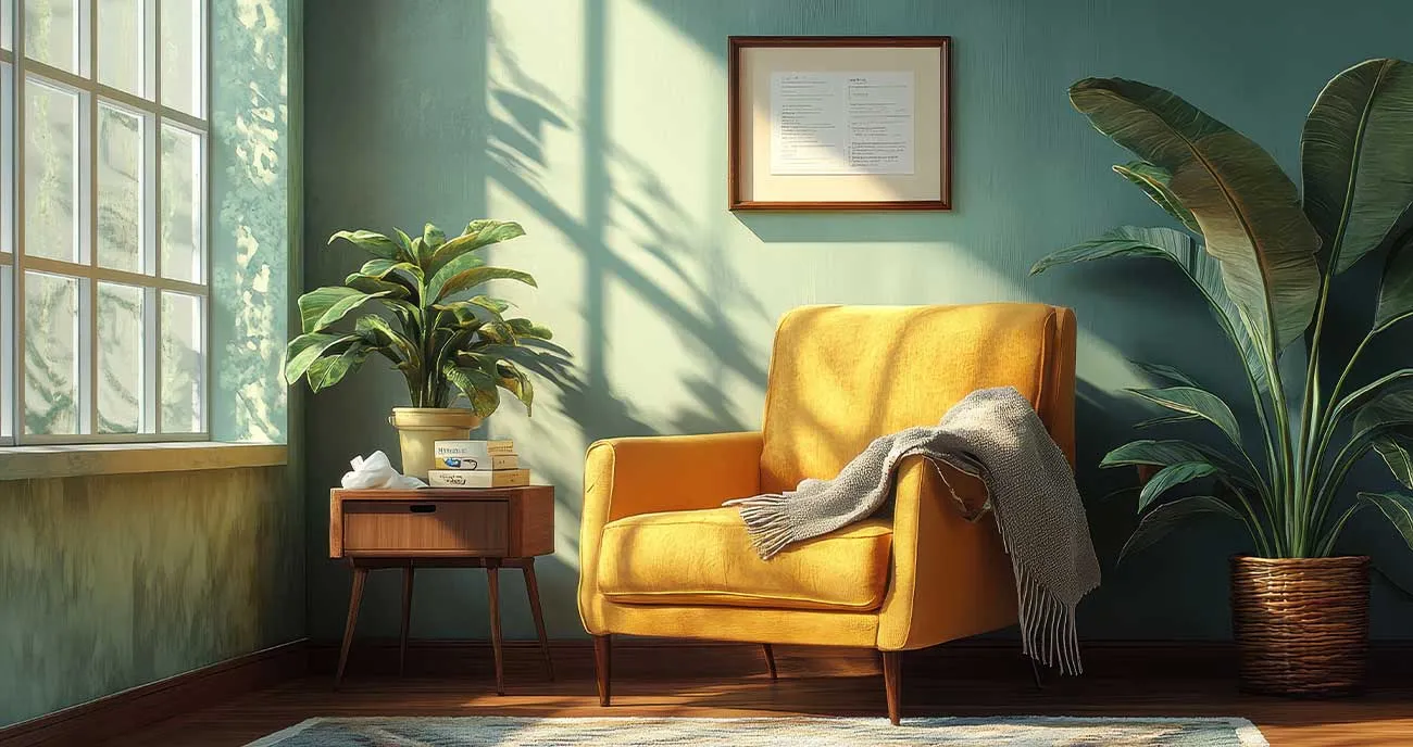 The warm therapy room at Look Forward Therapy